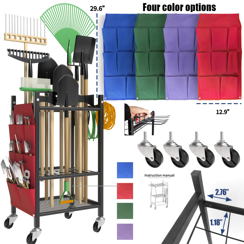 Garden Tool Organizer, Heavy Duty Steel Garden Tool Storage Rack with 5Hooks, Suitable for Garage, Broom Rack And Garden Tool Rack, Shed, Outdoor, In Blue, Red, Green And Purple Gifts for Men, Boyfriends, Husbands, And Partners, A Gift for The Family