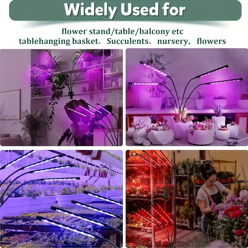 Plant Grow Light LED Grow Light 4 Heads/2 Heads Grow Light Full Spectrum Clip-on Plant Grow Light With Blue Red LED Suitable For Indoor Plants 5 Levels Dimmable 3/9/12 Hours Timing Suitable For All Kinds Of Plant Growth, Valentine'S Day