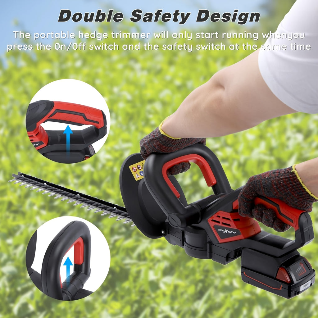 [Cordless Hedge Trimmer]21V Cordless Hedge Trimmer, Handheld Battery Powered Hedge Trimmer, 1500 RPM Shrub Trimmer, Lightweight & Compact, Battery And Fast Charger Included, Suitable for Lawn, Yard, Garden, Halloween Gift, Christmas Present