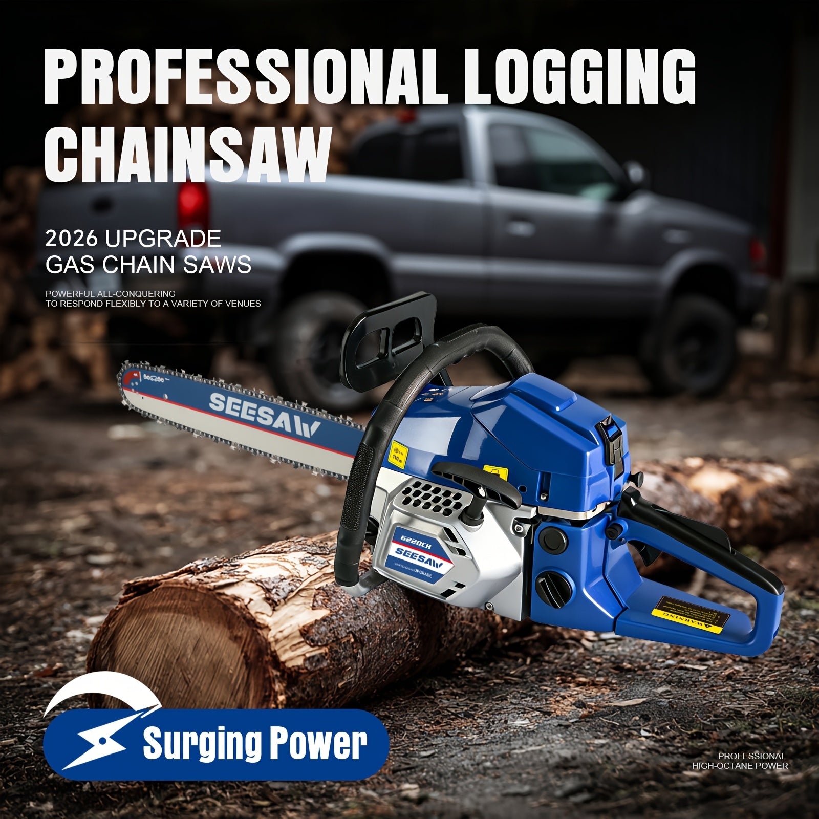20 Inch Powerful Gasoline Chainsaw - 62cc Two-stroke 3.0 Horsepower - Handheld Wireless Gasoline Chainsaw - Can Efficiently Cut Trees And Trim Branches - Suitable for Farm Cutting And Pasture Gardening Tools - Nice Gift for Halloween/Xmas.