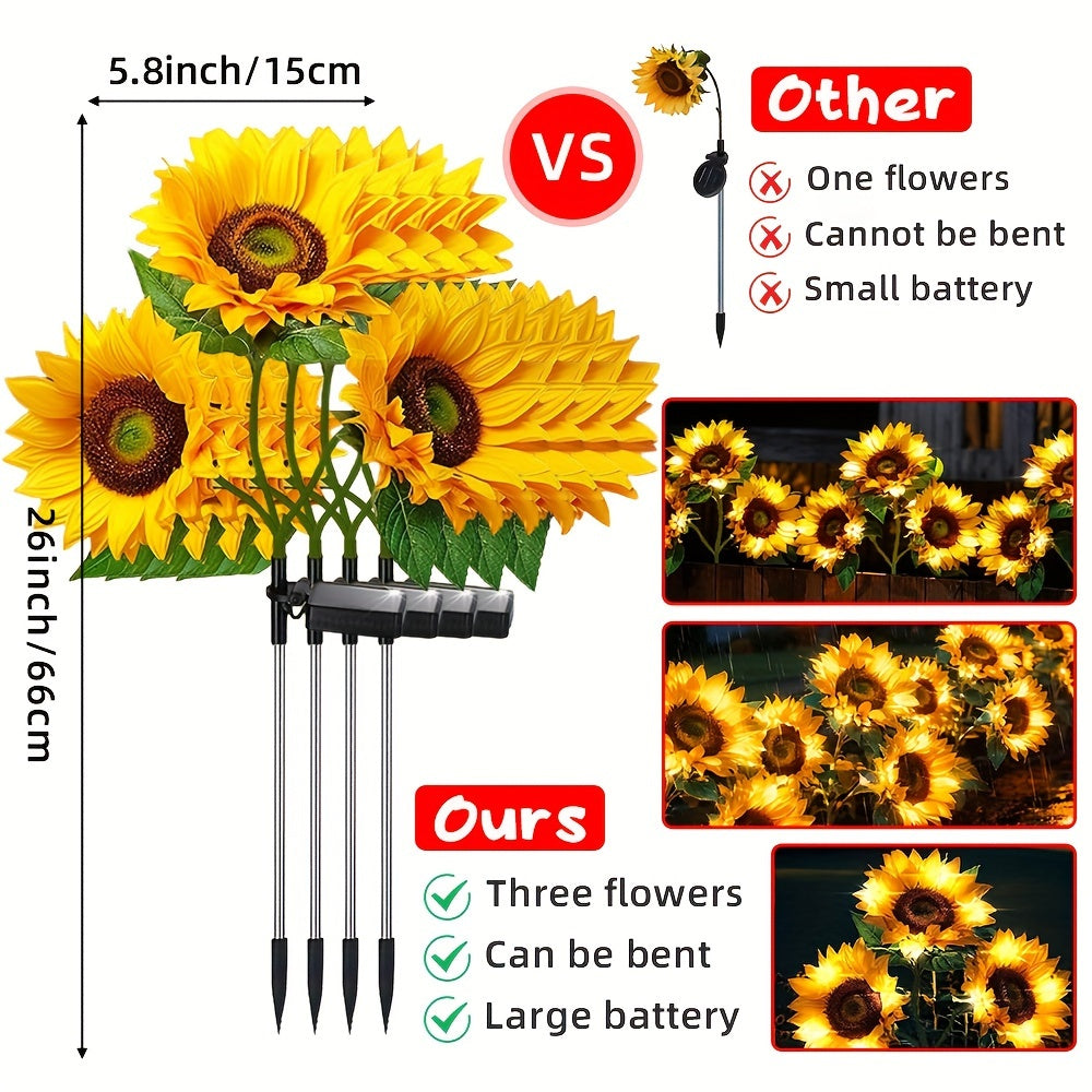 2/4 Pack Solar Sunflower LED Garden Light - Vibrant Yellow Flower Decoration, Durable ABS Material, Suitable For Labor Day, Mother'S Day, Thanksgiving, Christmas, Halloween, Terrace, Lawn, Courtyard, Path And Garden Decoration, IP65 Waterproof