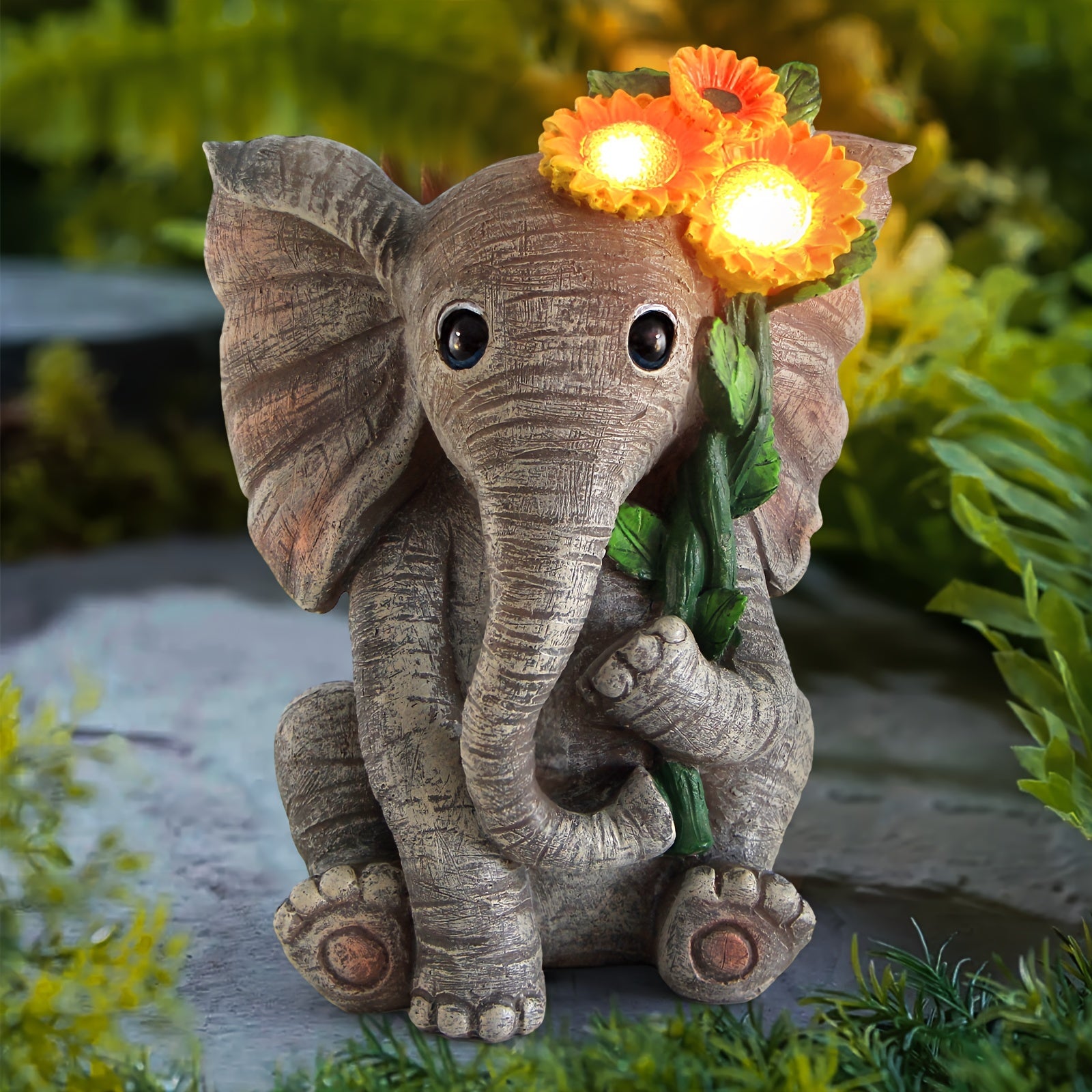 Outdoor Sculpture Figurine Statue Elephant Decor, Solar Garden Statues for Patio Home Yard Decor, Good Luck Sunflower Elephant for Women, Mom Gifts Housewarming Gift Valentine's Day Gifts Decorations