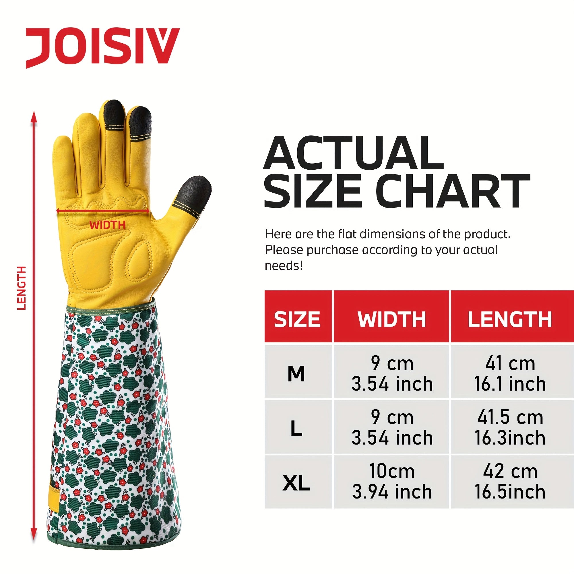 JOISIV Durable And Comfortable Women's Long Gardening Gloves, Green Print And Breathable Gauntlet Rose Gloves, Thorn Proof for Yard And Garden Work, A Pair