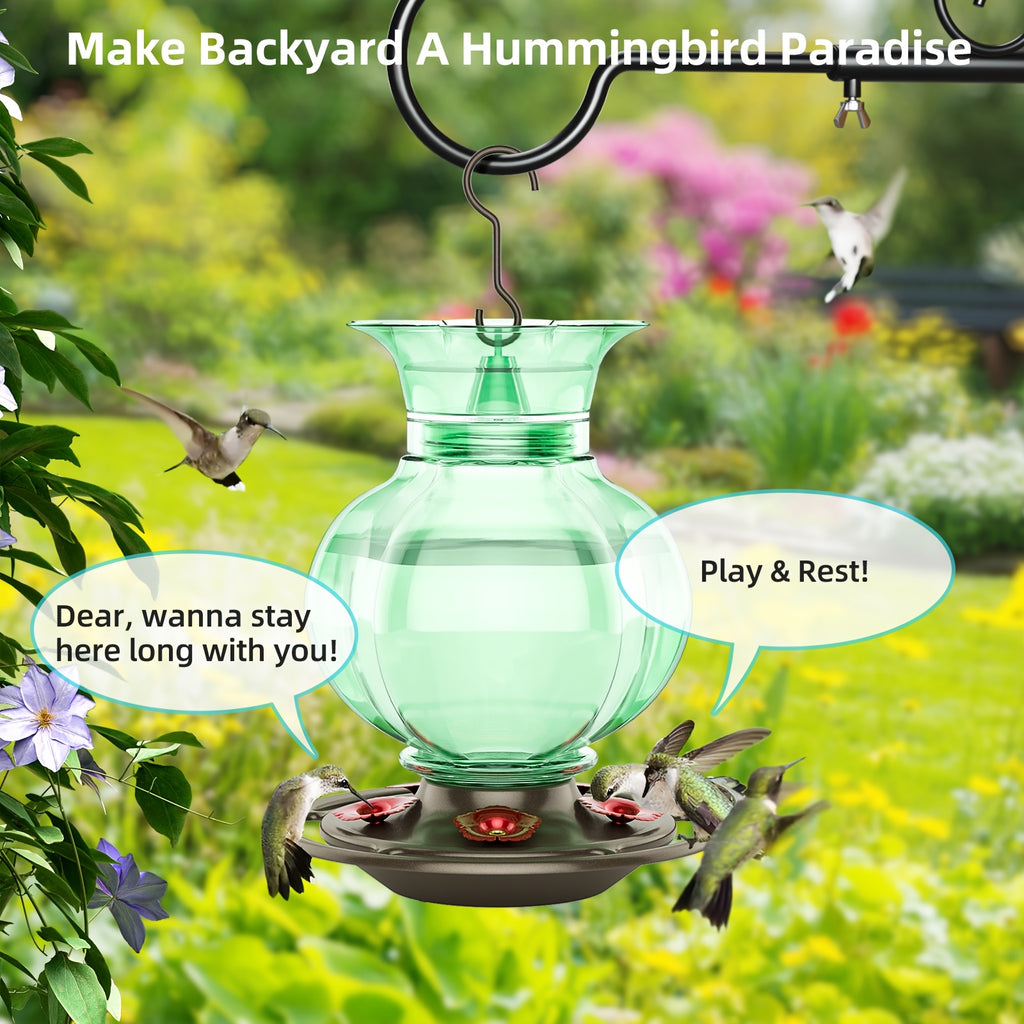 Auslar 16 Ounce Red Glass Hummingbird Feeder, Outdoor Hanging Barn Lantern Shape With 5 Flower Feeding Ports & Built-in Ant Moat, Rustproof & Leakproof - Garden Yard Decor Essential, Perfect Valentine'S Day & Mother'S Day Gift