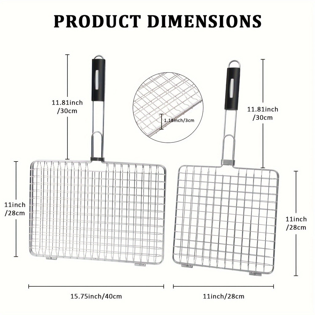 Stainless Steel Folding Barbecue Basket Portable Outdoor Camping Barbecue Accessories Suitable for Chicken, Meat, Fish, Steak, Vegetables, Grilled Skewers, Seafood, Dad Barbecue Gifts