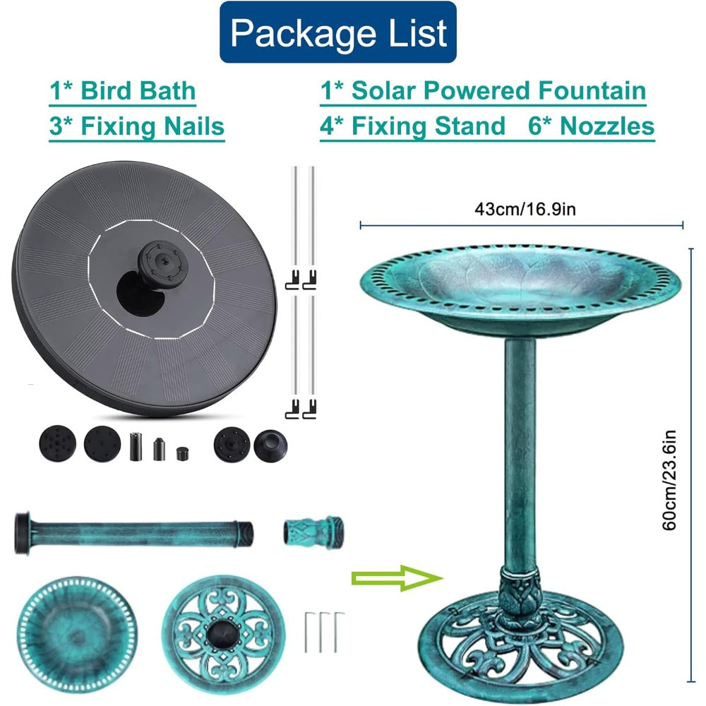 24-inch Outdoor Birdbath Fountain with Water Feature - Base Suitable for Garden, Yard, Balcony - Solar Bird Bath for Robins, Sparrows, Pigeons, Hummingbirds - Plastic -Piece, Green Decorations