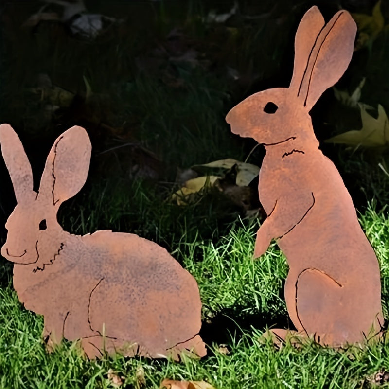 [2.5D] 1pc YOHWOR Rusty Metal Standing Rabbit Garden Stake - Rustic Farmhouse Bunny Silhouette Yard Art, Durable Iron Outdoor Stake for Christmas, Easter, Halloween, Hanukkah, Thanksgiving Decor (No Electricity Needed)