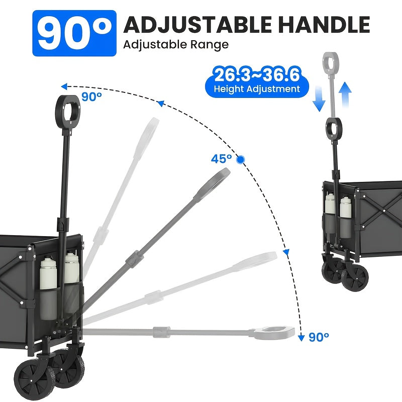 Heavy Duty All Terrain Folding Cart - Stainless Steel Frame And 600D Oxford Cloth, Foldable Multifunctional Truck Suitable for Camping, Gardening, Beach, Shopping - No Assembly Required