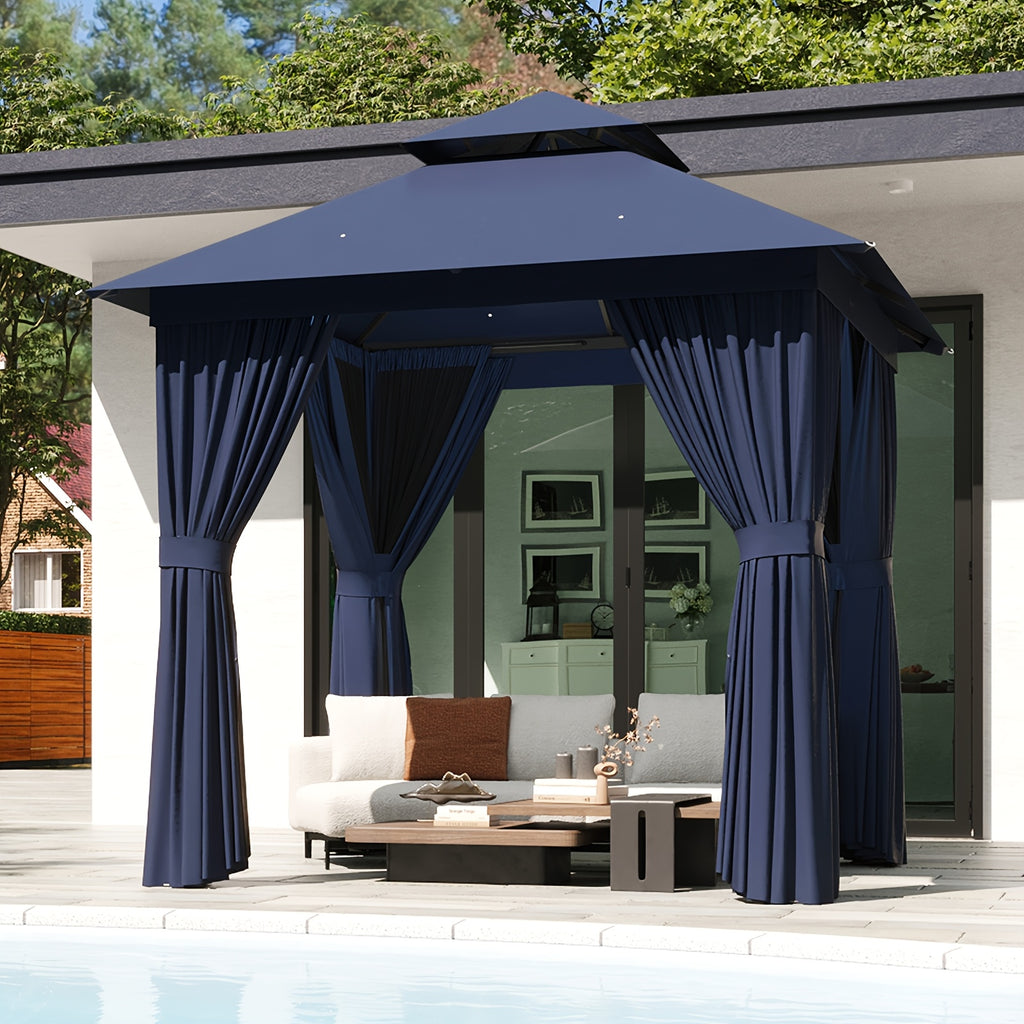 10'x12'/10'x10'/8'x8' Outdoor Gazebo & Pergola for Patio - Double Roof Steel Canopy with Mosquito Net And Privacy Screen, Heavy Duty Party Tent Shelter for Backyard, Lawn, Garden, All-Weather Gazebos with Patio Cover (Grey/Beige/Blue)