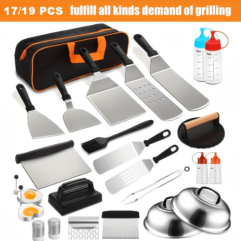 17/19pcs Of Flat-bottomed Baking Tray Accessories Set, Barbecue Set, Barbecue Accessories, Teppanyaki, Meat Pressure Plate, Kitchen Tools, Suitable for Family Kitchens, Outdoor Barbecues And Courtyard Dinners.