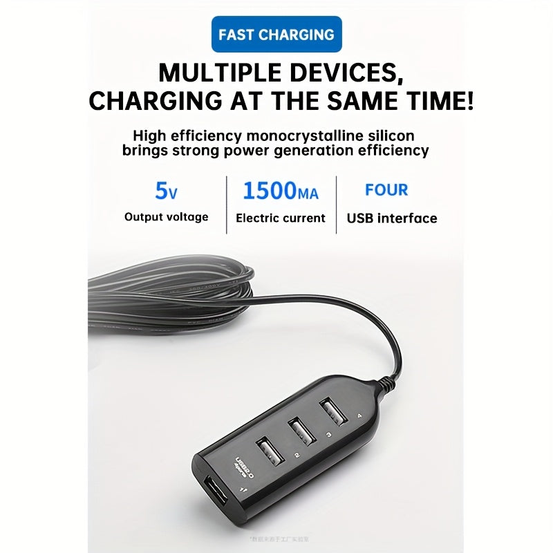 USB Portable Solar Charger, Multiple Interfaces, Multiple Devices Charging At The Same Time, Outdoor Multi-purpose Charger, Solar Panel Mobile Phone Charging USB, Suitable for Outdoor Camping, Adventure Emergency, Field Fishing, Hiking And Family Use