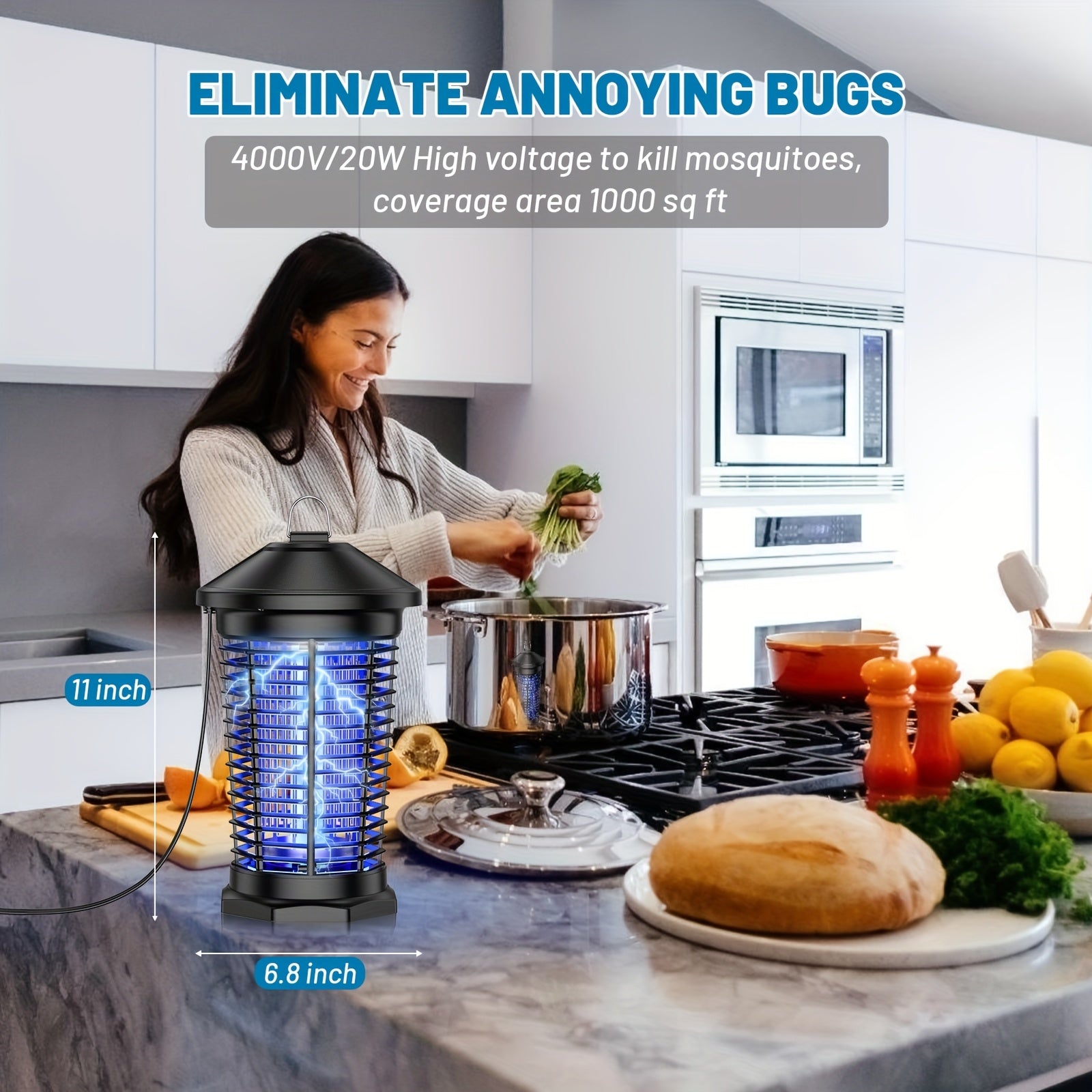 [Indoor & Outdoor Use] Ultimate Portable Mosquito Killer 4000V Electric Mosquito Zapper, UV Attractant + Diamond Grid, Indoor & Outdoor Use, Perfect For Home, Backyard & Camping!(Free Screwdriver And Cleaning Brush)