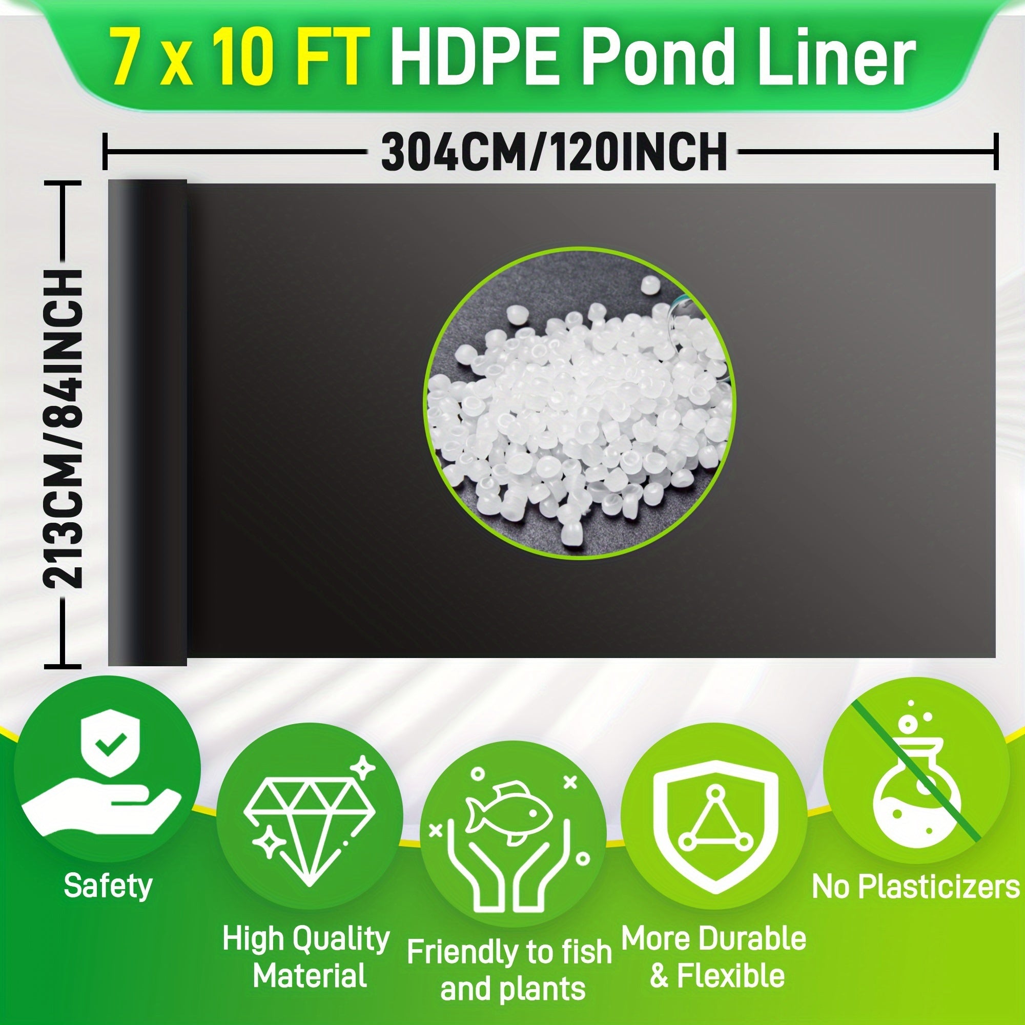 Pond Liner, 84 X 120 Inch HDPE Small Pond Liners for Outdoor Ponds, Pond Liners for Koi, Fish, Water Garden, Fountain, Waterfall