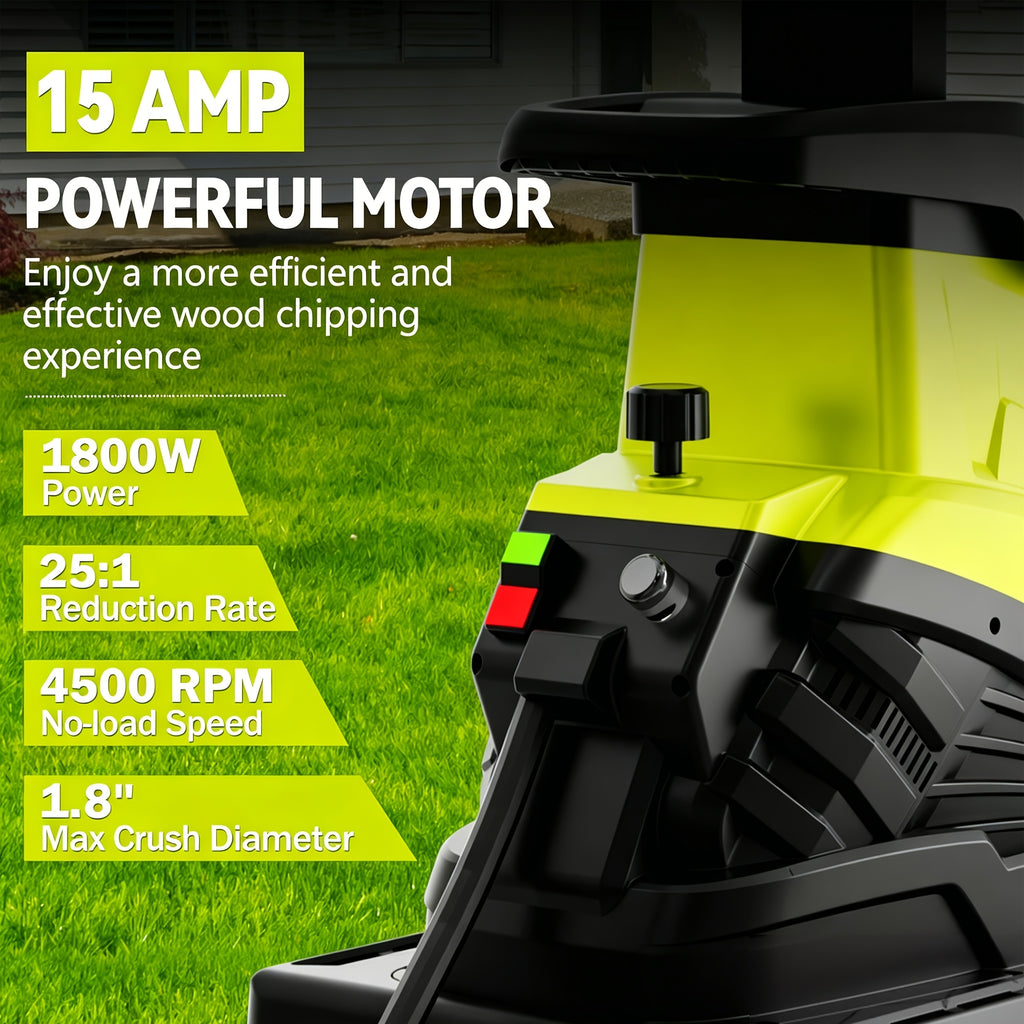 Wood Chipper, 1800W High Power Garden Branch Shredder, 15-Amp Electric Brushless Wood Chipper, Garden Tools With 10 Gallon Collecting Bin, Easy To Clean For Branches, Leaves And Yard Cleanup, Fathers Day Gift