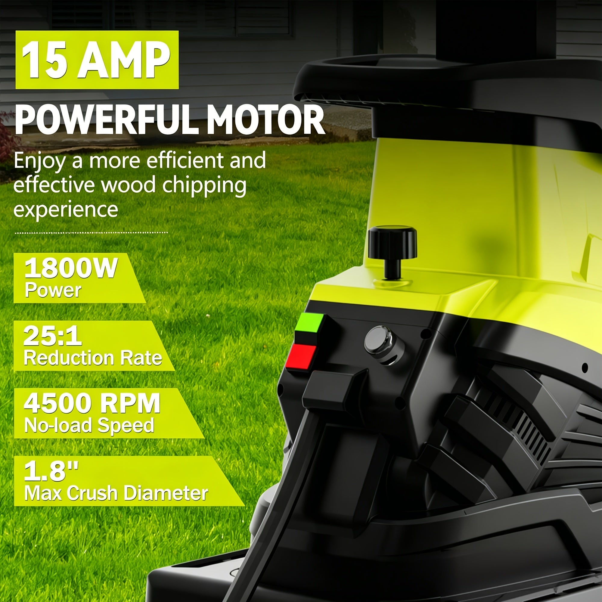 Wood Chipper, 1800W High Power Garden Branch Shredder, 15-Amp Electric Brushless Wood Chipper, Garden Tools With 10 Gallon Collecting Bin, Easy To Clean For Branches, Leaves And Yard Cleanup, Fathers Day Gift