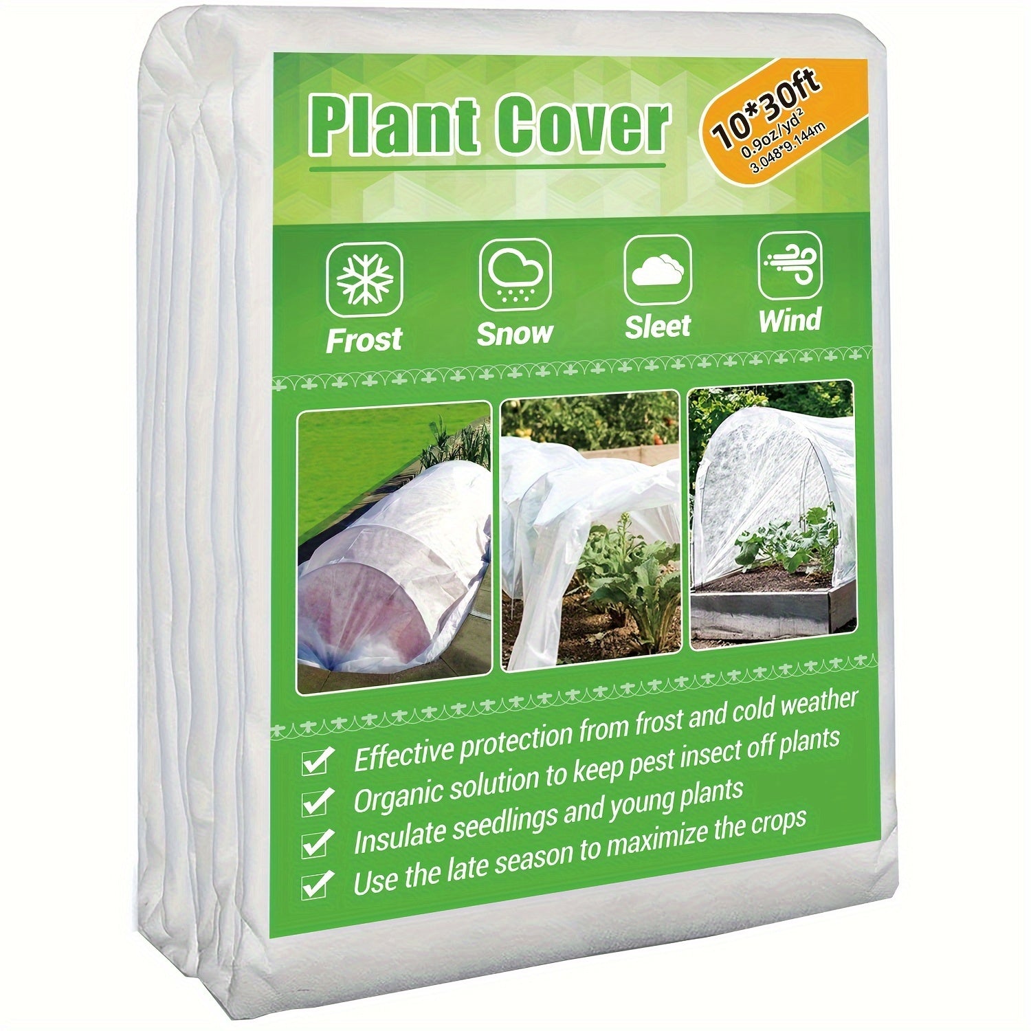 1 pack, thickened and reinforced plant cover with anti freezing protection, 2 reusable floating row covers measuring 10 feet x 30 feet 6.8 inches x 30 inches, cold weather anti freezing plant blanket (excluding support hoops)