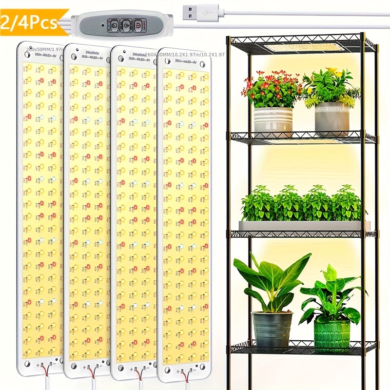 Grow Lights for Indoor Plants, Full Spectrum Ultra-Thin Sunlike Light Grow Light Panel with 3/6/12H Auto On/Off Timer for Hydroponics, Seedlings, Succulents, Veg, Flowers & Etc, Easy to Assemble, 4/2pcs Max Light Output: 210 Lumens