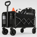 Heavy Duty Folding Wagon 340lbs Capacity, All-Terrain Collapsible Utility Cart for Beach Camping Garden Shopping, No Assembly Stainless Steel Frame Portable Grocery Wagon with Tool Holder, Black