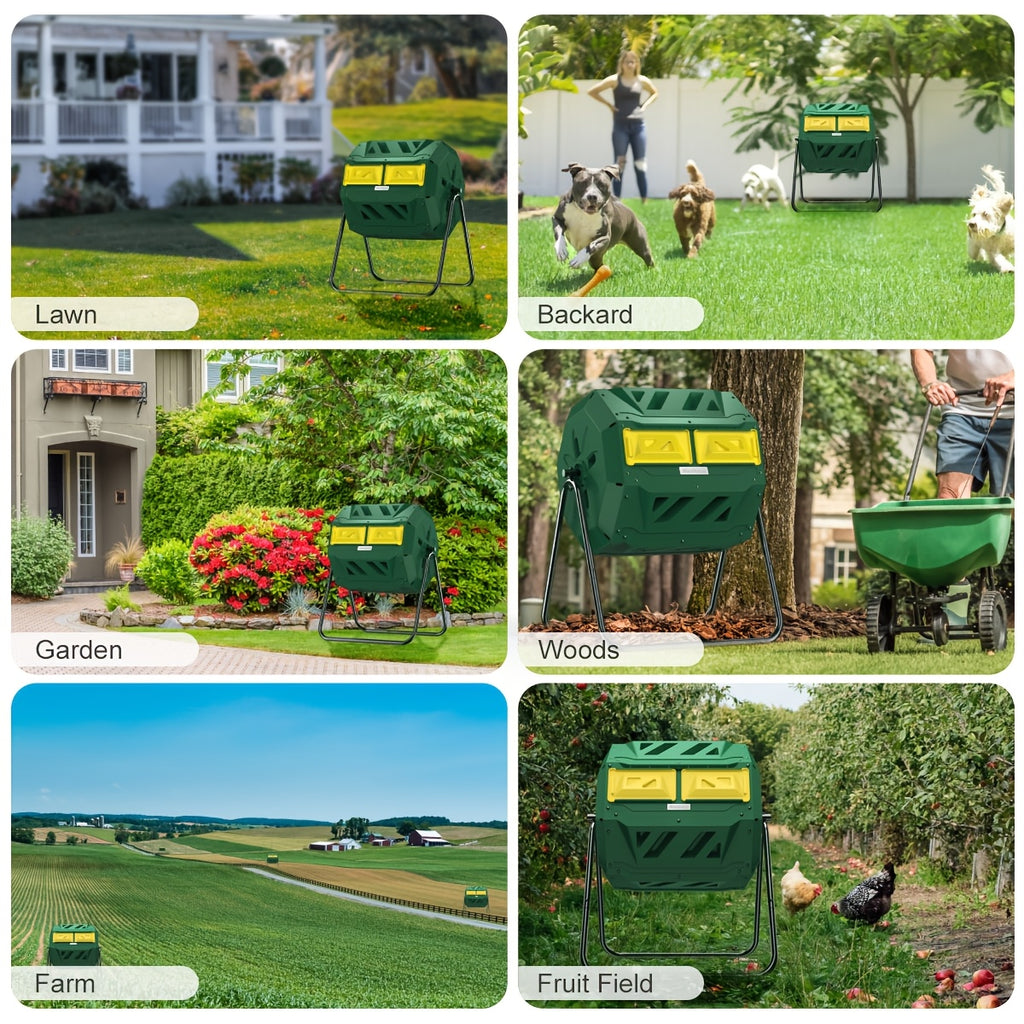 Tumbling Composter with Two Chambers, 43 Gallons, Suitable for Kitchen Scraps, Garden Debris, Patio Waste, And Yard Leaves