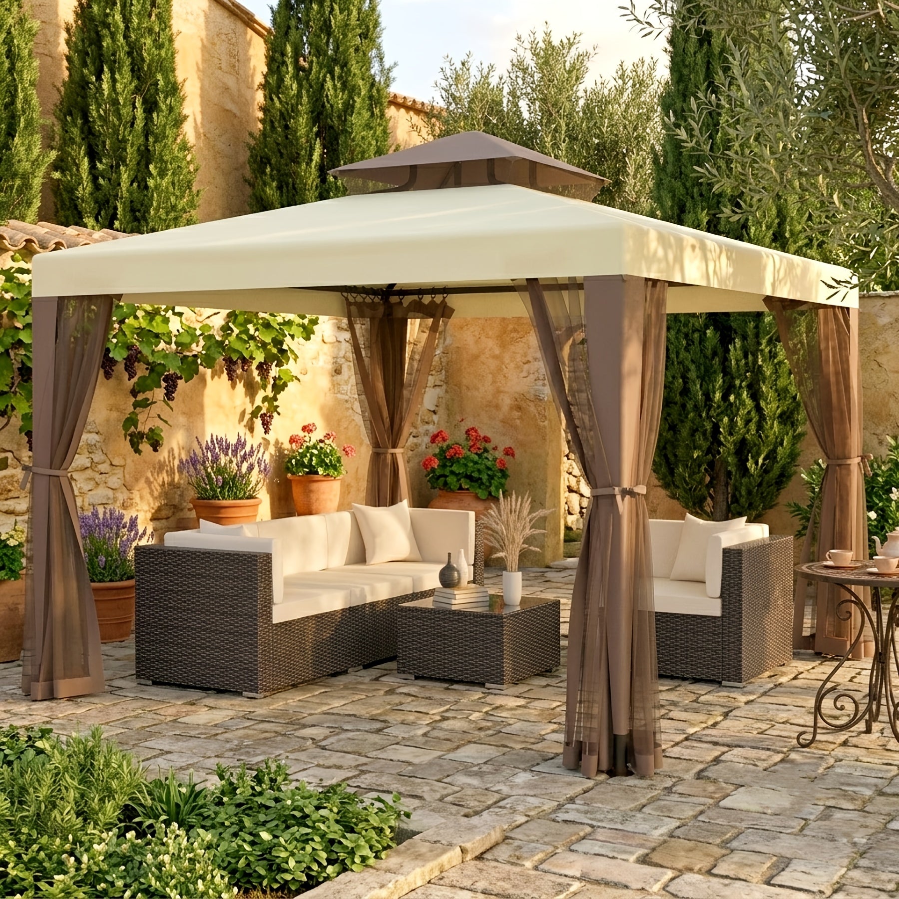 10'x10' Patio Gazebo Tent Mosquito Netting Outdoor Canopy Shelter for Garden