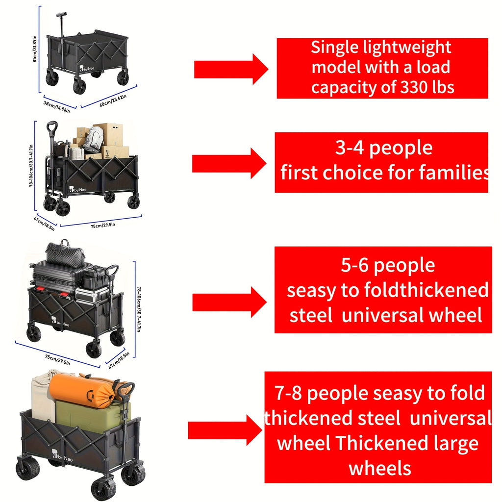 Collapsible Folding Wagon Cart, Large Capacity Camping Wagon, All Terrain Foldable Wagon, Heavy Duty Utility Wagon Cart for Grocery Outdoor Beach Gardening Shopping Fishing Black