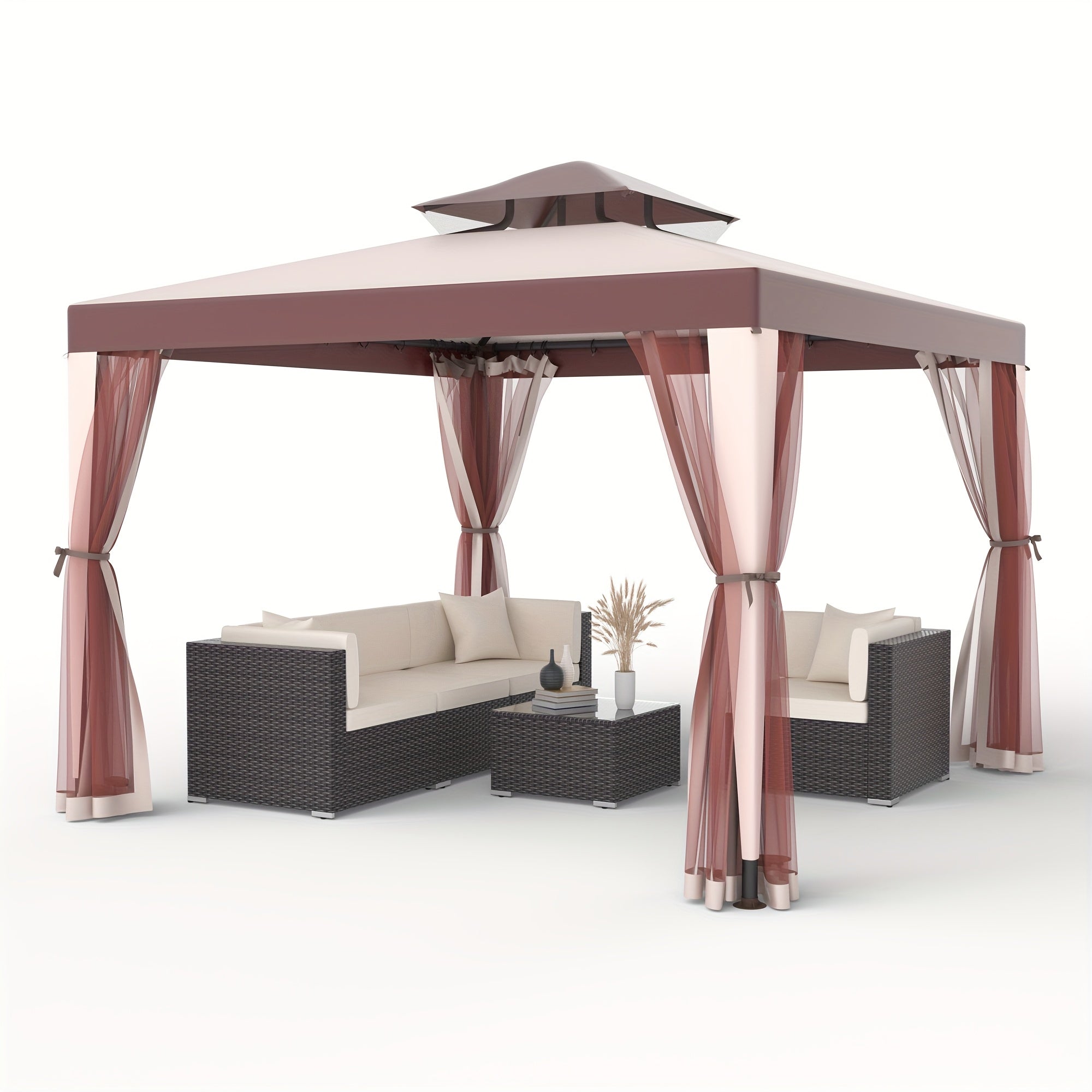 Outdoor Gazebo, 10x10 Patio Gazebo Waterproof Canopy Tent UV-Resistant 2-Tier Top Sturdy Canopy Tent for Camping with Mosquito Netting for Garden Patio Backyard