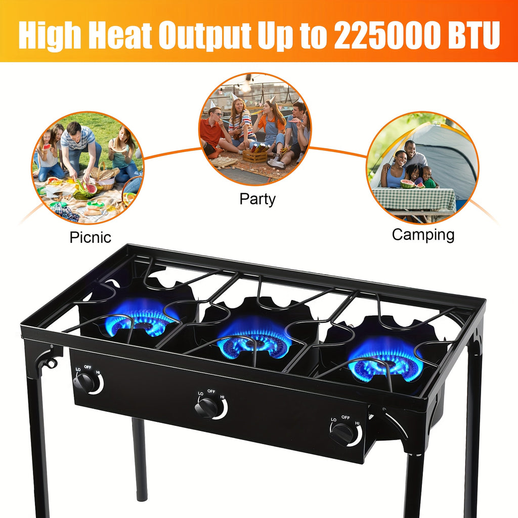 Outdoor Stove with 1 Burner & 3 Burner Options, High Pressure Propane Stove with Detachable Legs for Camping Patio Cooking, Outdoor Propane Stove, 3 Burner Propane Stove, Propane Burners for Outdoor Cooking