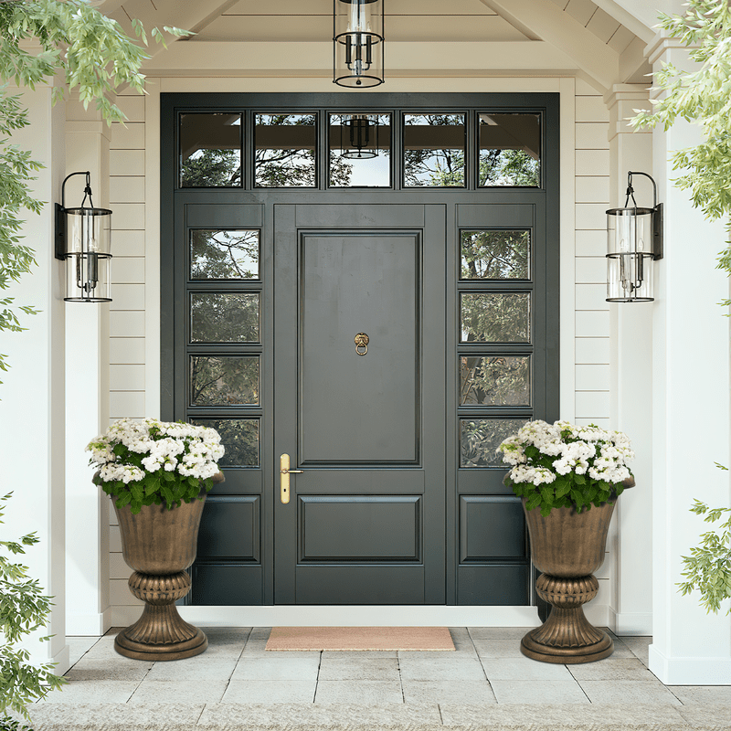 20" Urn Planters for Outdoor Plants, Large Decorative Front Porch Planters Set of 2, Tall Plastic Flower Pots for Garden, Patio & Entryway Dcor, Antique Brass