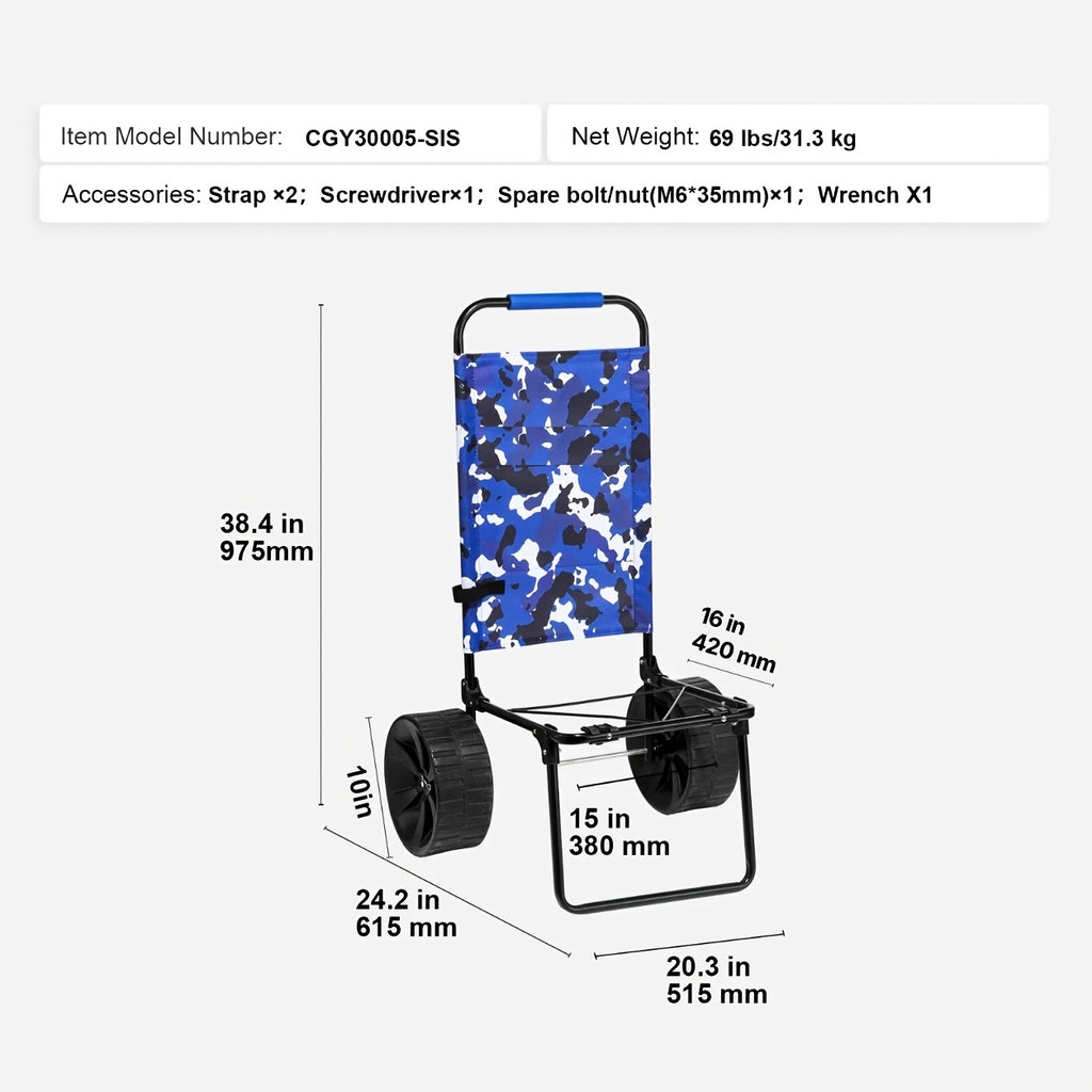 Foldable Beach Cart Cargo Rack, Heavy Duty Beach Gear Carrier with All-Terrain Sand Wheels for Beach, Camping And Fishing