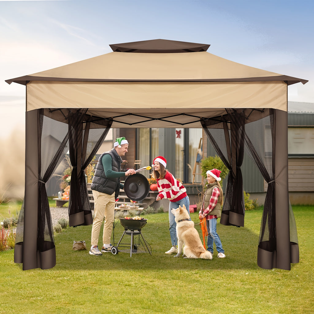 12ft×12ft/11x11ft Pop-up Patio Gazebo, Outdoor Gazebo with Mosquito Net, Double Roof Ventilation, 121 Square Feet Shade, Suitable for Lawns, Gardens, Backyards, and Decks