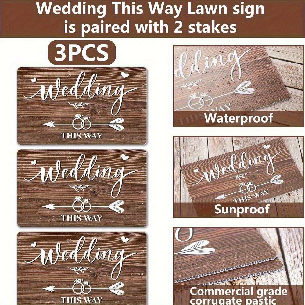 3pcs Durable Hollow Board Wedding Direction Signs with Stakes, Printed, Outdoor Lawn and Garden Decorations, Arrow Design, No Electricity or Feathers Required