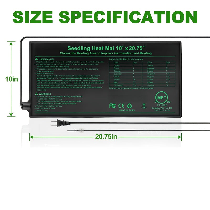 Seedling Heat Mat with Smart Thermostat Control, Plant Heating Pad for Indoor Gardening, Accelerate Seed Germination & Plant Growth, Greenhouse Supplies Kit