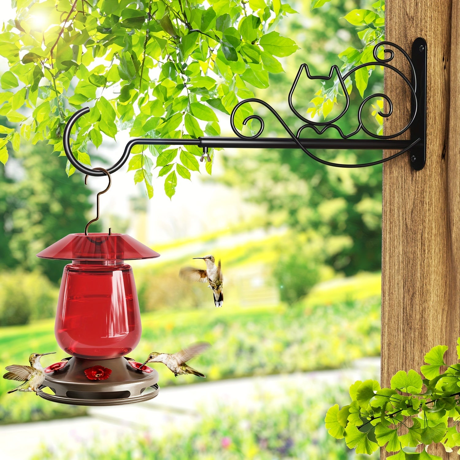 Auslar 16 Ounce Red Glass Hummingbird Feeder, Outdoor Hanging Barn Lantern Shape With 5 Flower Feeding Ports & Built-in Ant Moat, Rustproof & Leakproof - Garden Yard Decor Essential, Perfect Valentine'S Day & Mother'S Day Gift