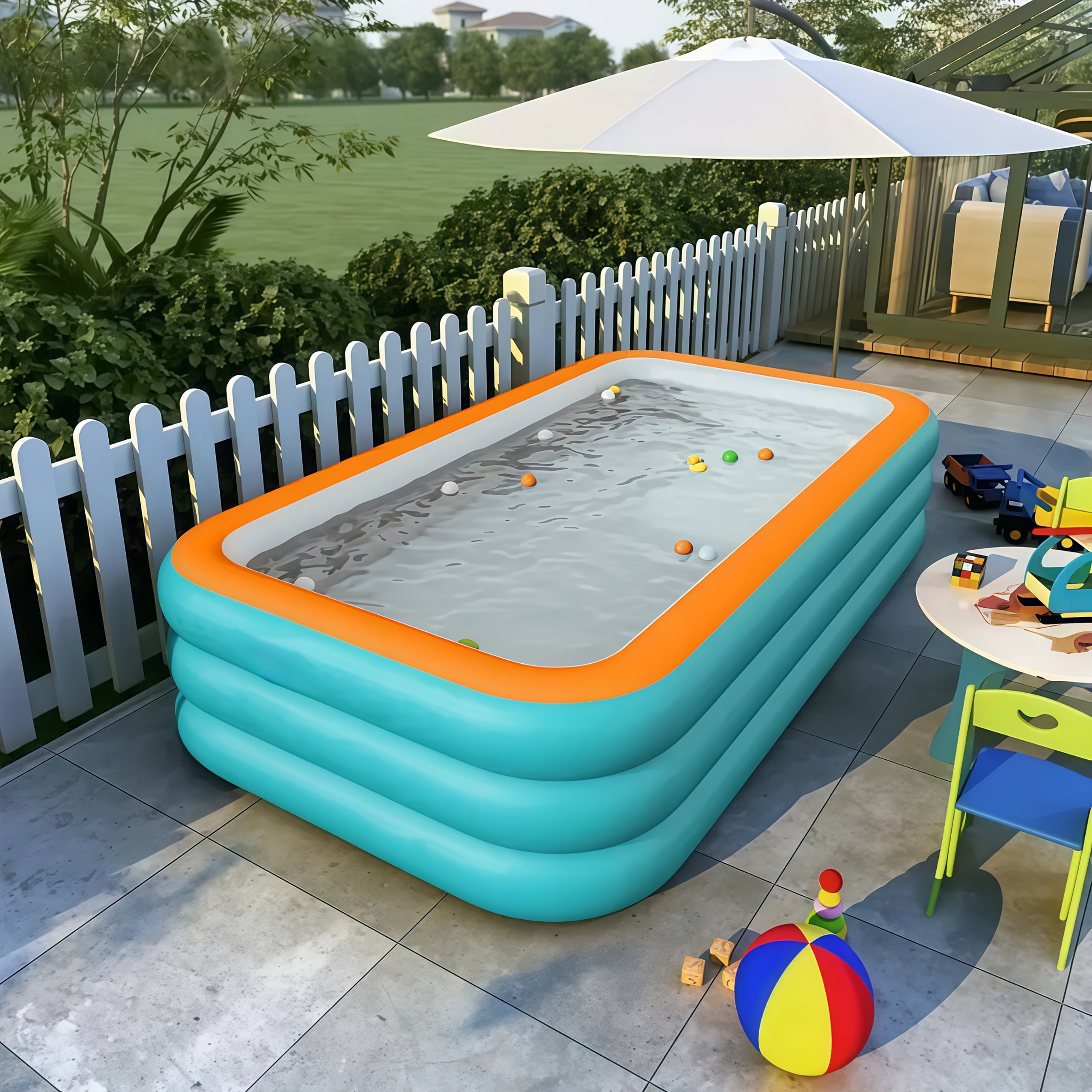 102.3-Inch Large, Spacious Adult-Sized Inflatable Family Pool. Durable And Sturdy Construction, Quick And Easy to Set Up, Perfect for Outdoor Fun And Relaxation at Summer Parties, Holidays, And Family Gatherings