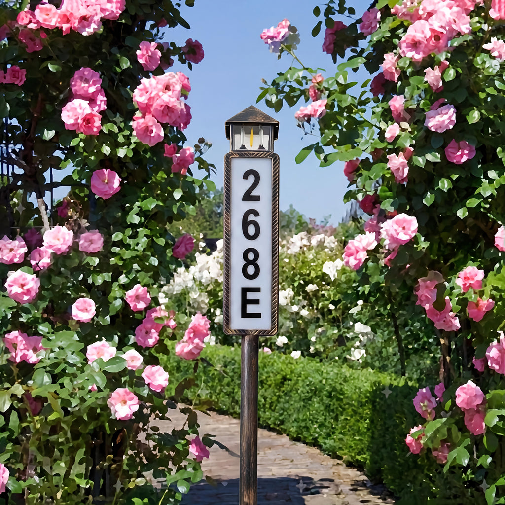 Solar Powered Address Sign with 3 Color Modes, IP44 LED Illuminated House Numbers for Outside, Yard, Apartment, Street - Easy to Install