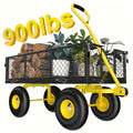 Garden Cart, Heavy-duty 900-pound Capacity, with Removable Sides, Metal Construction, 4-wheel Design, And Ergonomic Handle, Suitable for Lawn Care, Gardening, And Yard Tools., Outdoor Utility Cart, Heavyduty Hauling, Sturdy Construction, Ergonomic Handle