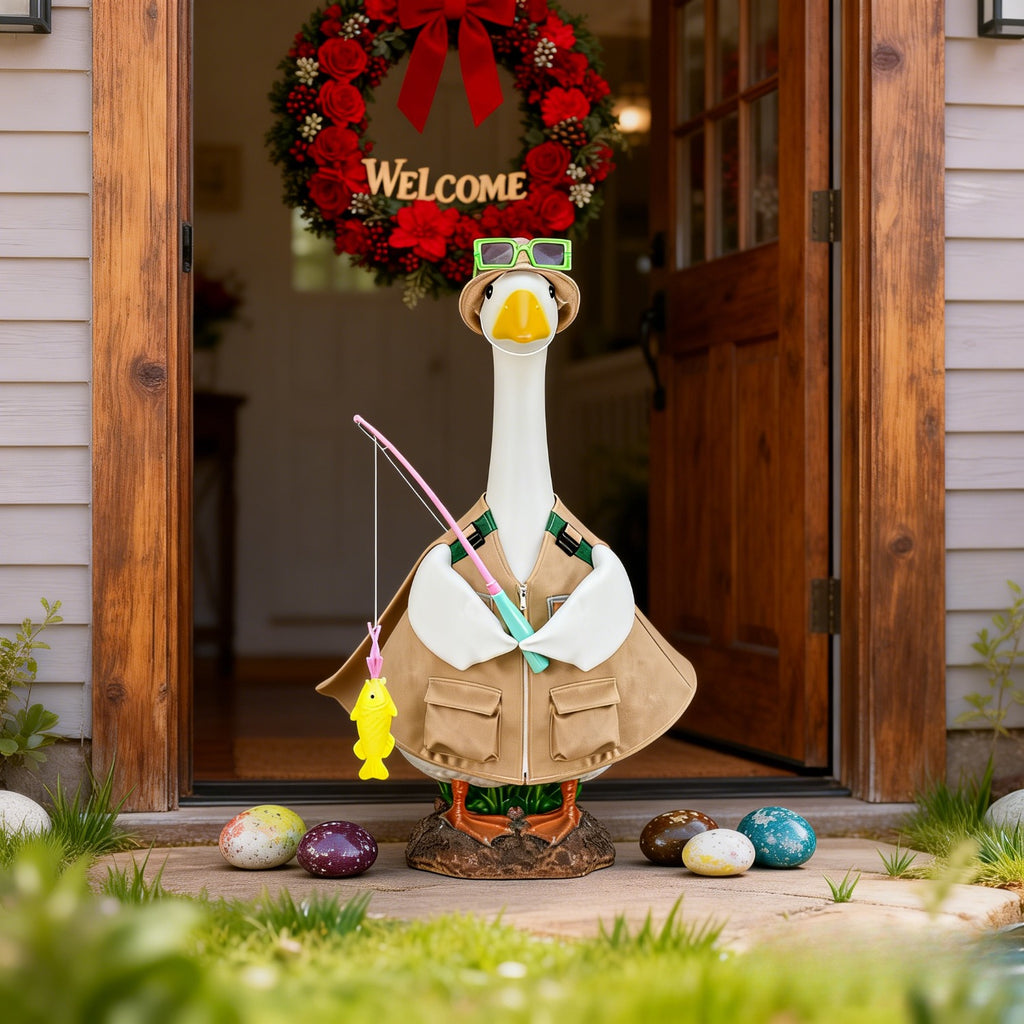 Fisherman Outfit Goose Costume for 23-Inch Lawn Geese, Outdoor Garden Porch Yard Clothing, Cute Goose Apparel for Seasonal Decoration, Outdoor Display, Farmyard Garden Party, Patio Fun, Home Garden Additions