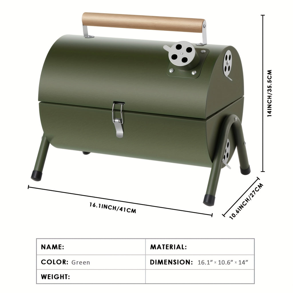 1pc Compact Portable Barrel Charcoal BBQ Grill with Double-Sided Griddle, Foldable Outdoor Smoker Grill for Camping, Cooking, Picnic & Backyard BBQ, Black, Father's Day Gift for Dad, BBQ Gifts for Men