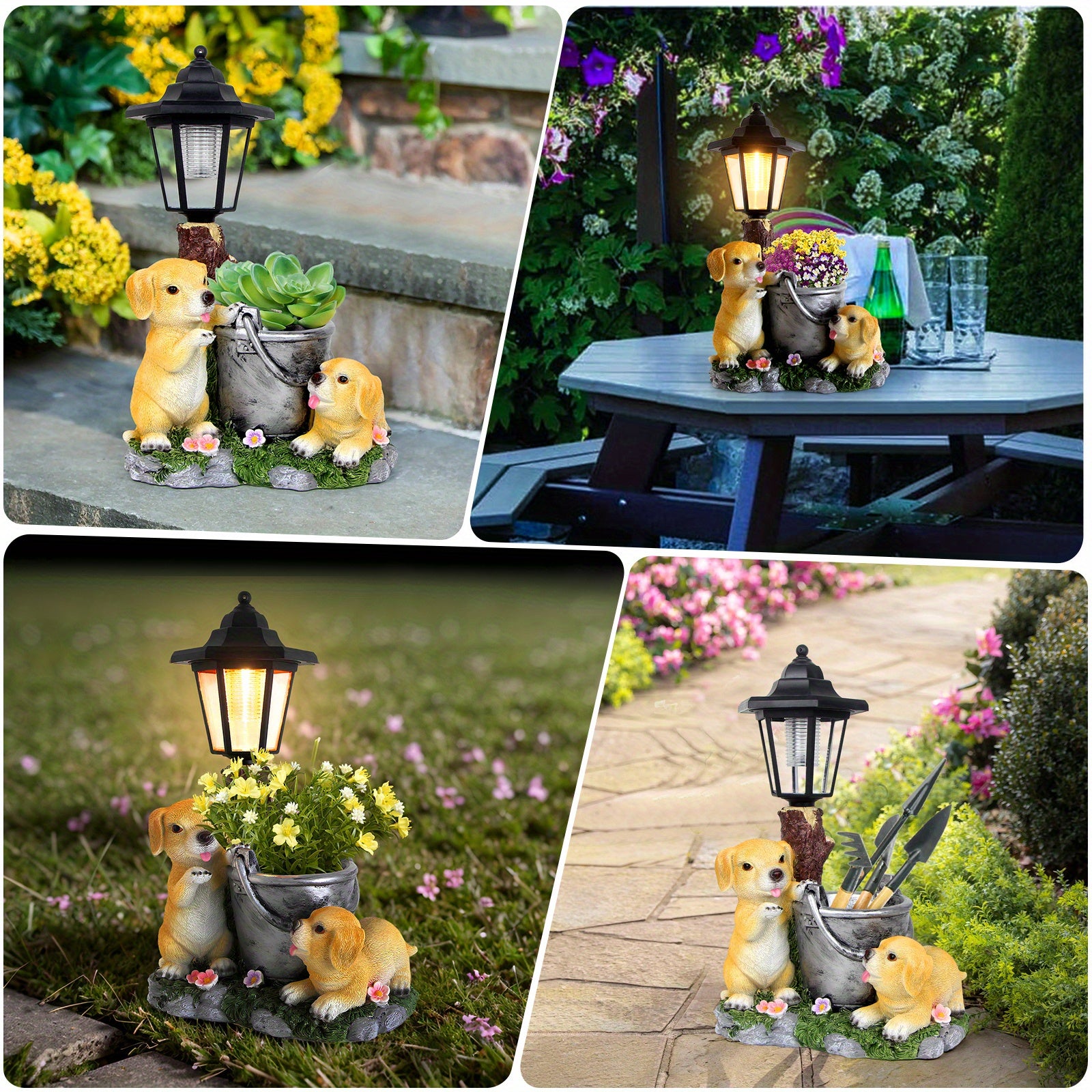 Outdoor Sculpture Figurine, Two Puppy Decoration, Solar Garden Statue, Suitable for Yard Home Decoration, Lucky Puppy, Suitable for Women, Mother's Day Gift, Valentine's Day Gifts