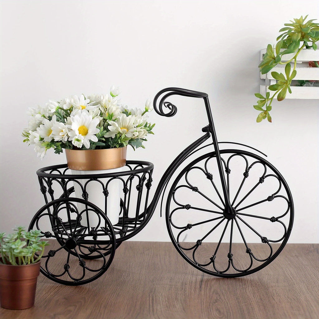 2-Inch Black Metal Bicycle Basket Planter - Indoor/Outdoor Decorative Plant Holder with Sturdy Frame, Perfect for Kitchen Additions, Spring Decorations, Summer Decorations