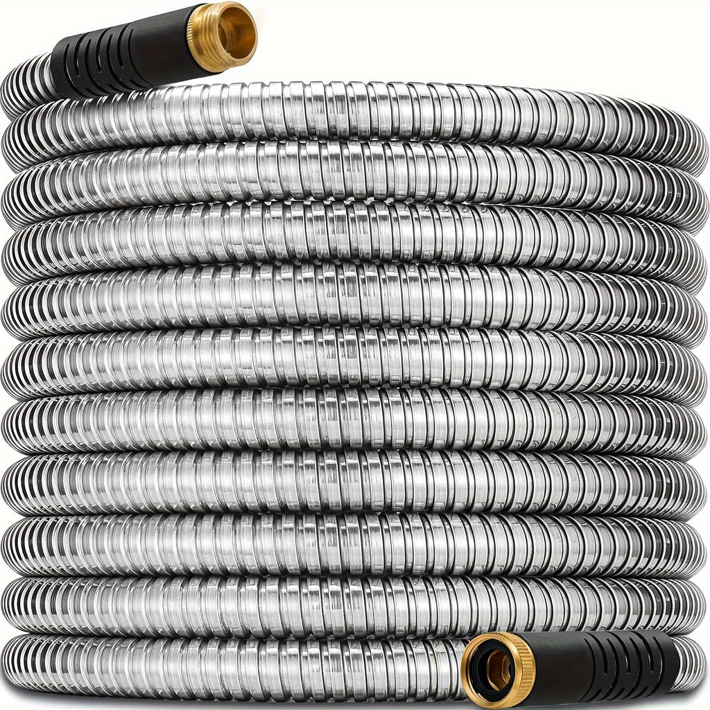 Flexible Metal Garden Hose Featuring a 10-Function Nozzle, Designed to Be Kink-Free, Lightweight, Durable, And Resistant to Crushing, with Easy Coiling And Puncture-Proof Capabilities, Ideal for Yards And Rvs