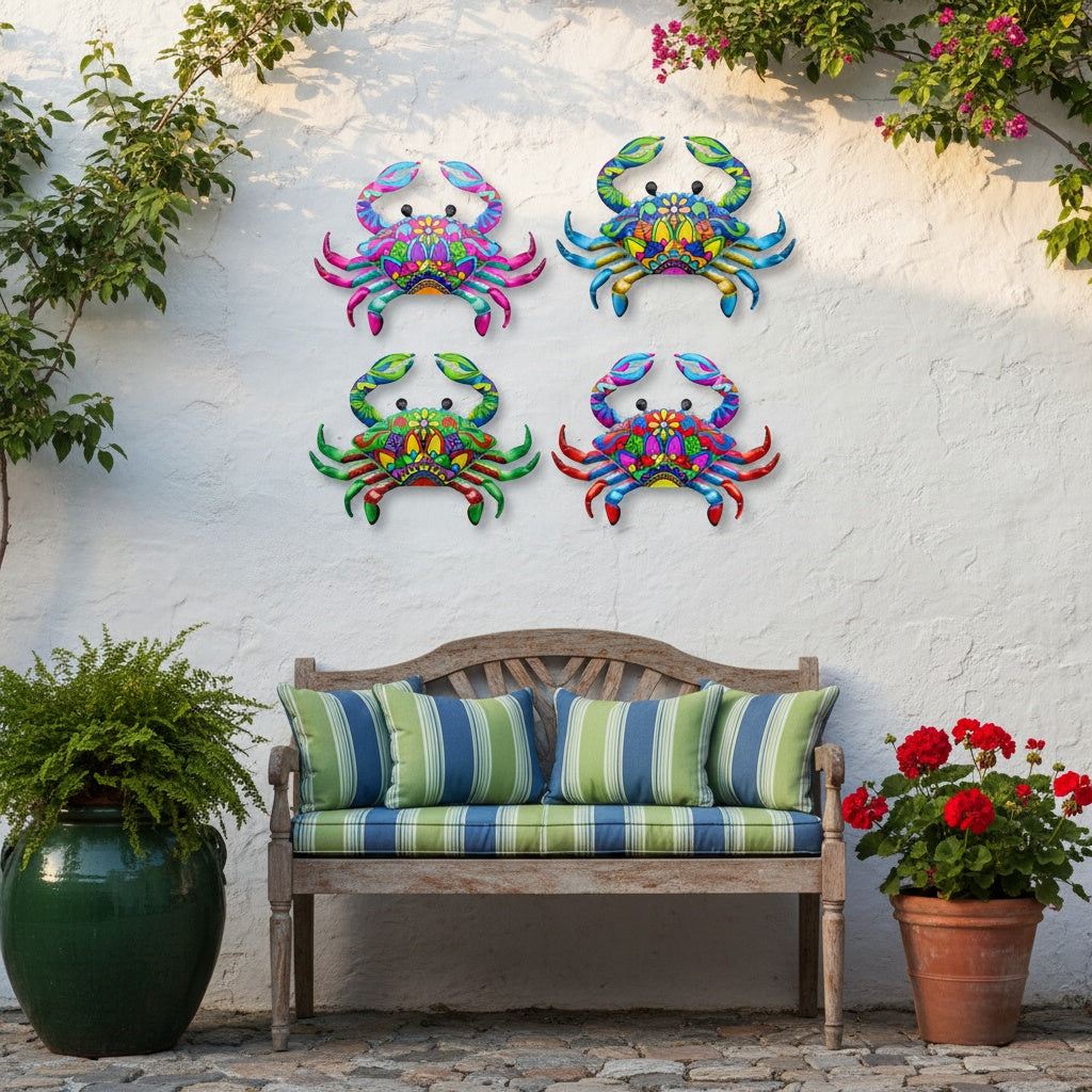 4pcs Metal Crab Wall Decoration Set - Cute Metal Crab Wall Art Decorate Patio, Garden, Hallway, Living Room, Terrace