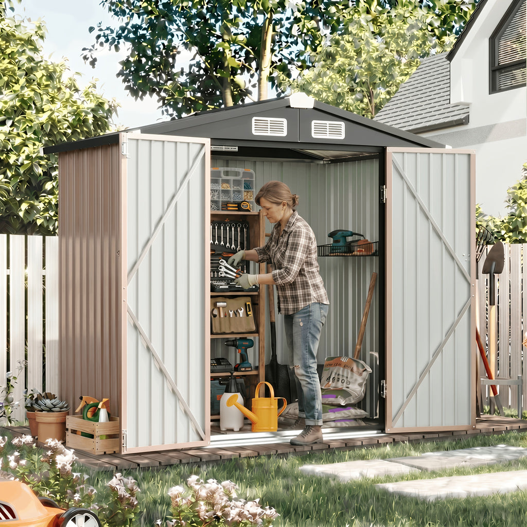6X4 FT Outdoor Storage Shed, Metal Garden Shed with Lockable Doors, Sloping Roof, Ideal for Backyard, Patio, Poolside - Plastic, Tool, And Small Shed for Outdoor Storage