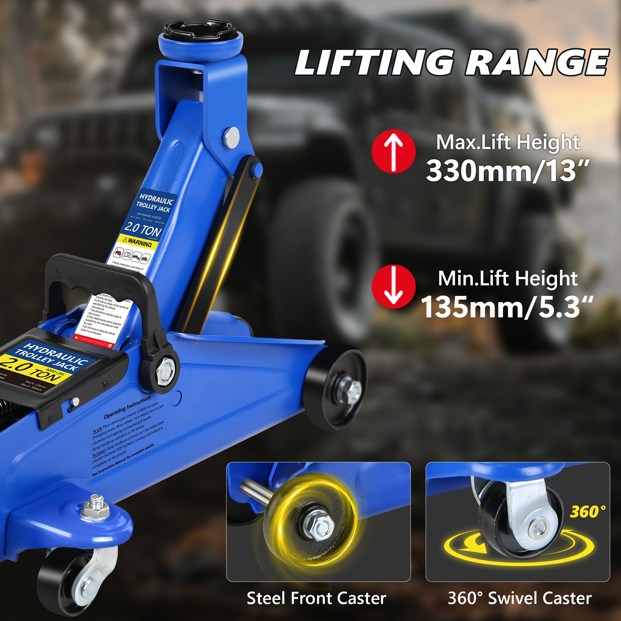 3.5T 2.5T 2T Optional Steel Floor Jack Quick Rise Piston Pump Low Profile, Hydraulic Trolley Car Jack with 2 Ratchet 3 Ton Jack Stands, Truck Jack Combo, Service Jack, Farm Jack Tire Repair