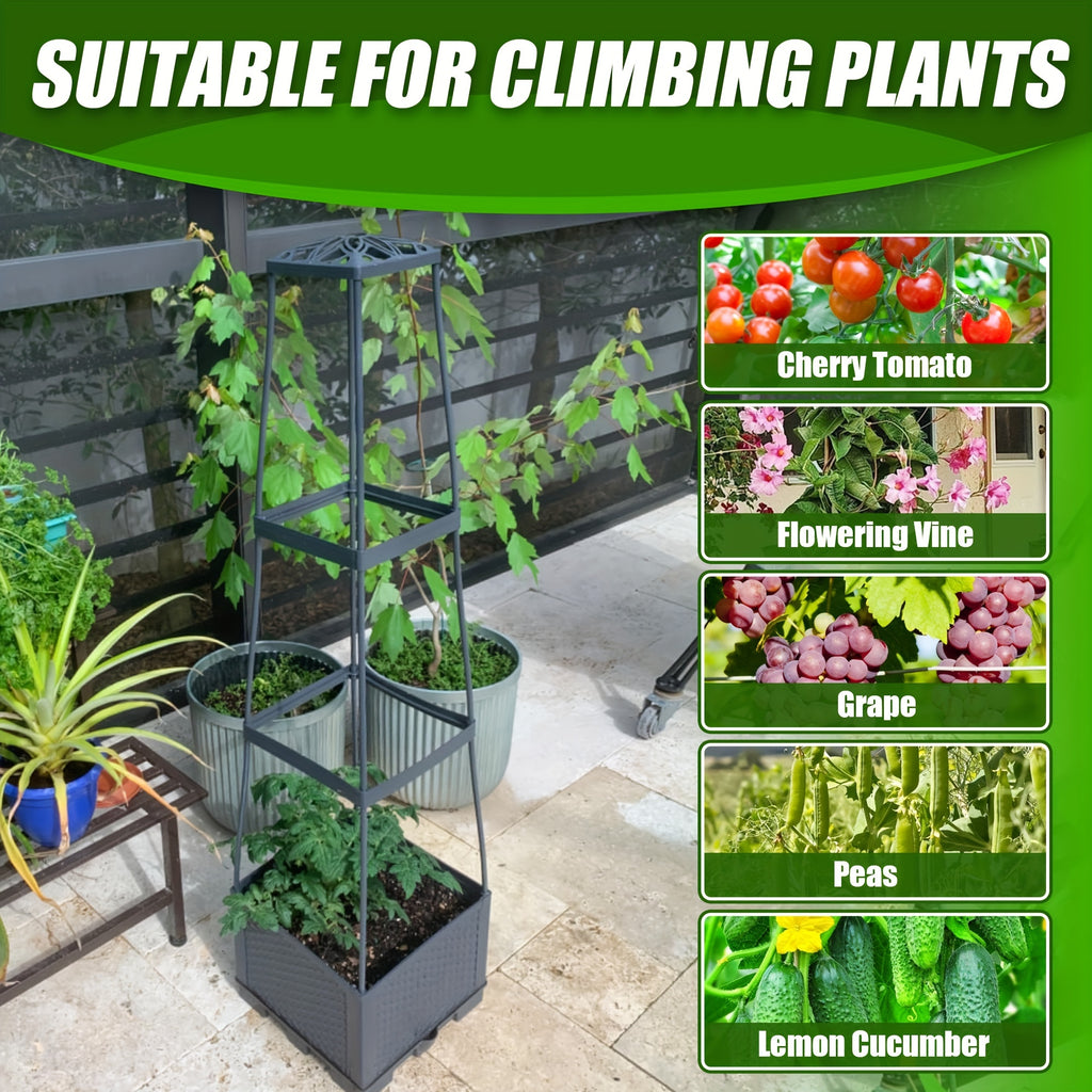 Garden Indoor And Outdoor Two Pack 44.8" Tomato Planting Box with Grid Self-Watering Tomato Cage with Trapezoidal Grid for Climbing Plants