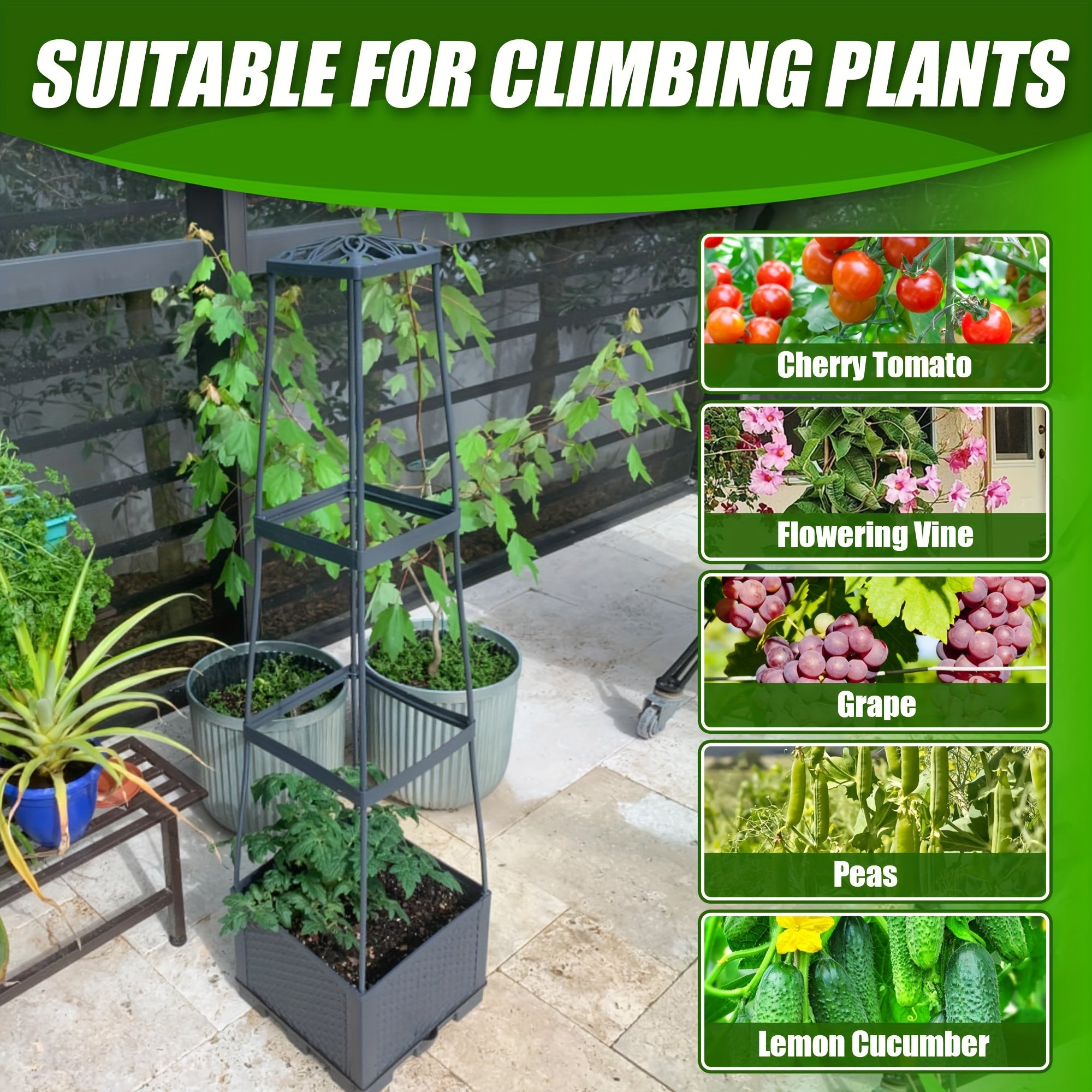 Garden Indoor And Outdoor Two Pack 44.8" Tomato Planting Box with Grid Self-Watering Tomato Cage with Trapezoidal Grid for Climbing Plants