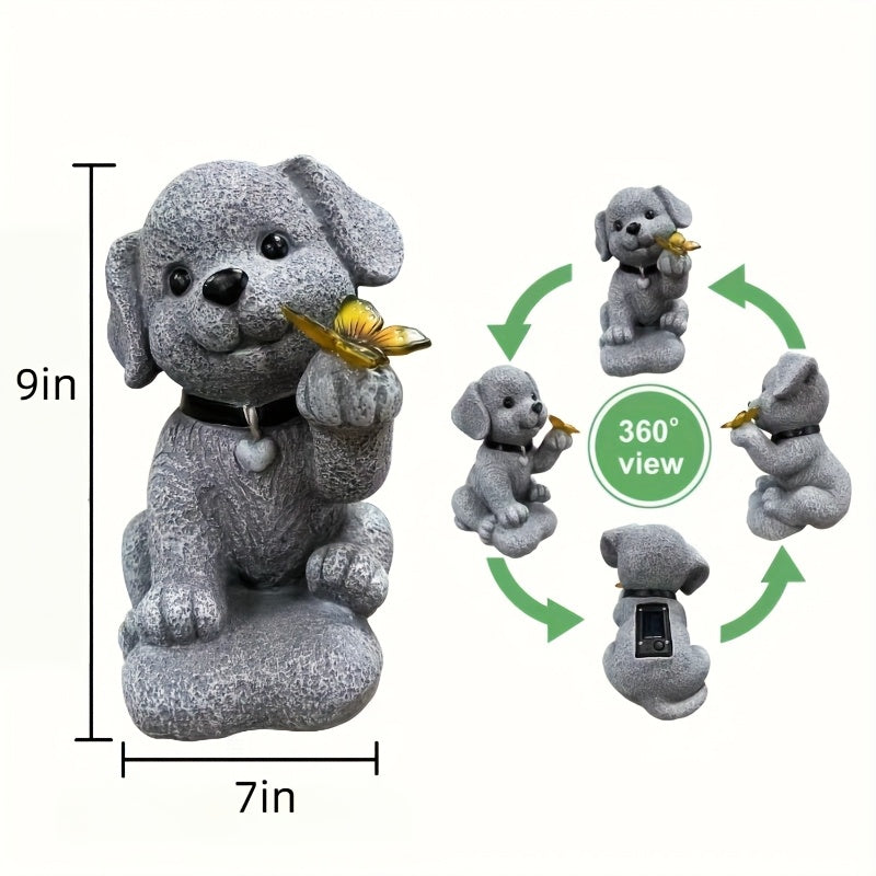 [LED Butterfly Dog Statue] Solar Powered LED Butterfly Dog Statue - Resin Animal Garden Decoration for Patio, Yard, Home Gift with Auto On/Off Function