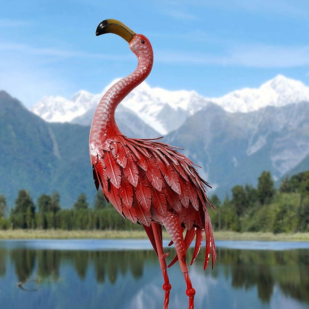 [Outdoor Flamingo Decor] 1pc, 36-Inch Outdoor Metal Flamingo Decor, Rustic Bird Yard Art, Standing Flamingo Statue For Lawn, Backyard, Porch, & Patio, Garden Sculpture, Single Pack
