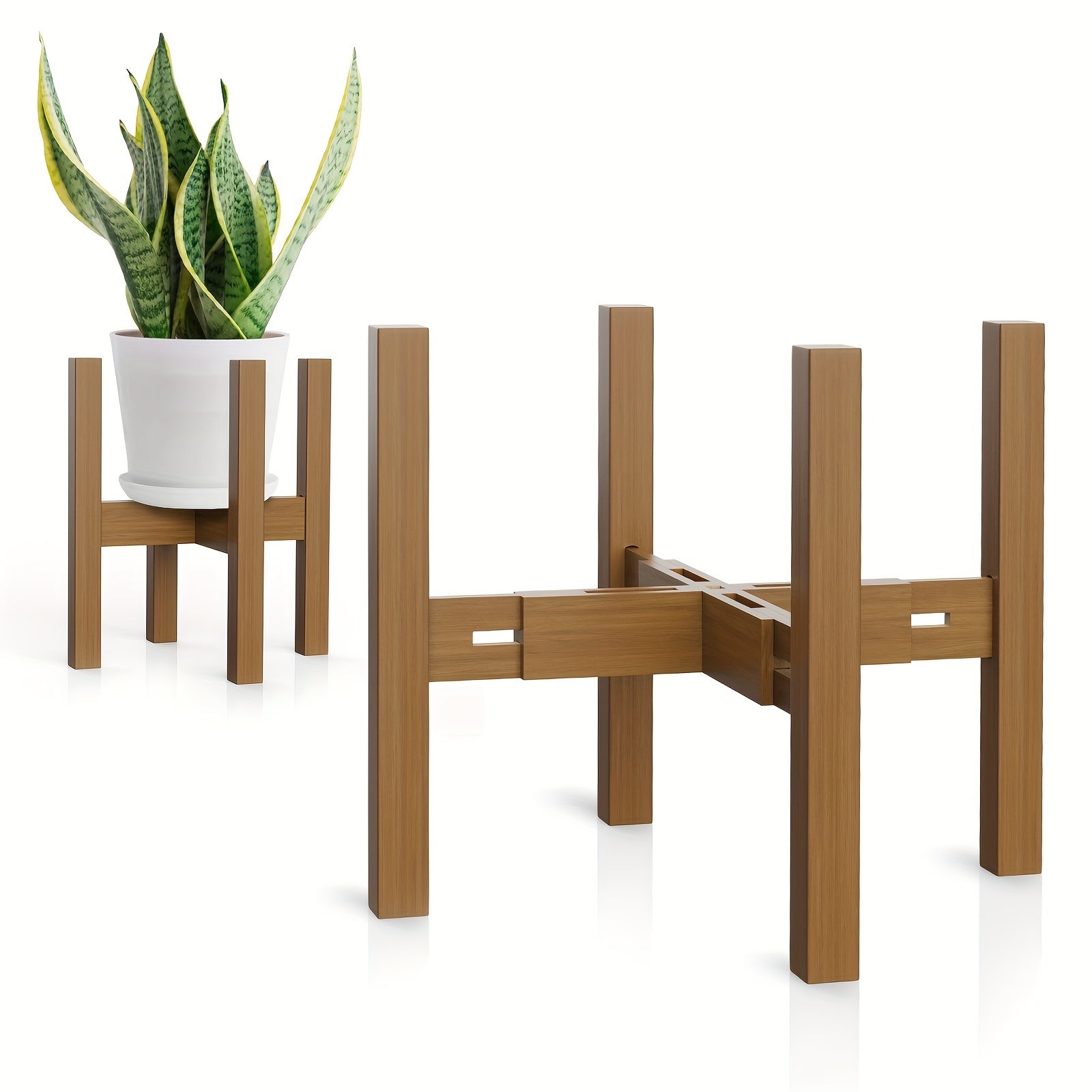 Adjustable Plant Stand Indoor & Outdoor, Modern Bamboo Plant Stand Mid Century Corner Plant Stands Stable Flower Stand For 8-12 Inches Plant Pot