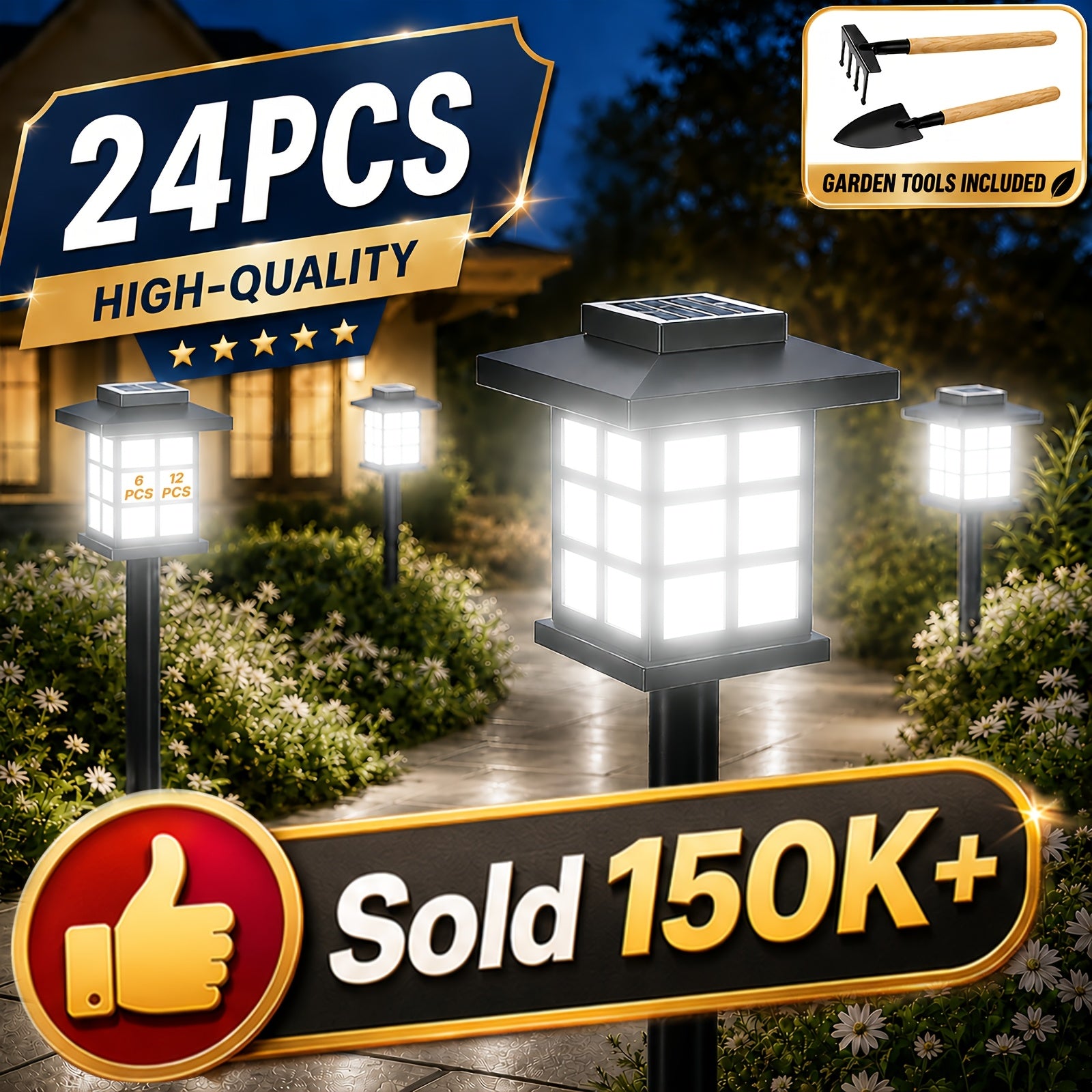 24 Solar Outdoor Lights, IP55, 700mA Solar Footpath Lights, 10 Hours Long-lasting LED Landscape Lighting Outdoor Solar Pathway Lights, Suitable for Gardens, Courtyards, Landscapes And Driveways, Available 6/12